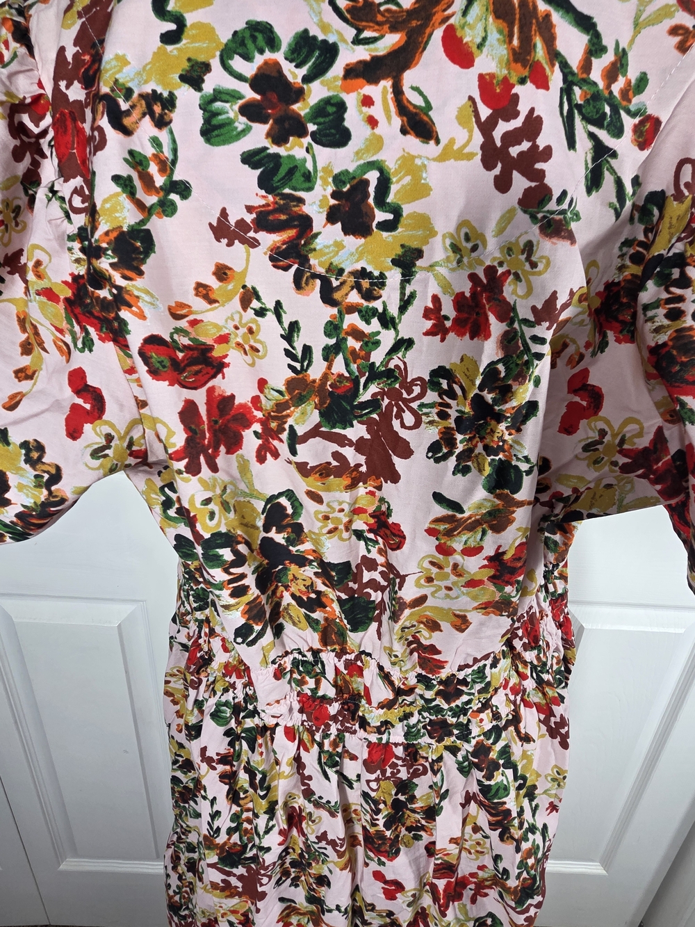 Maeve Anthropologie Floral Maxi Dress Pink Smocked Waist Short Sleeve XL - Picture 6 of 10